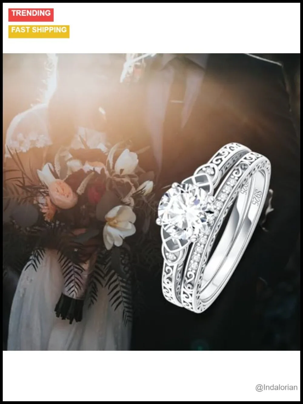 Moissanite Wedding Ring Set S925 Sterling Silver Vintage Bridal